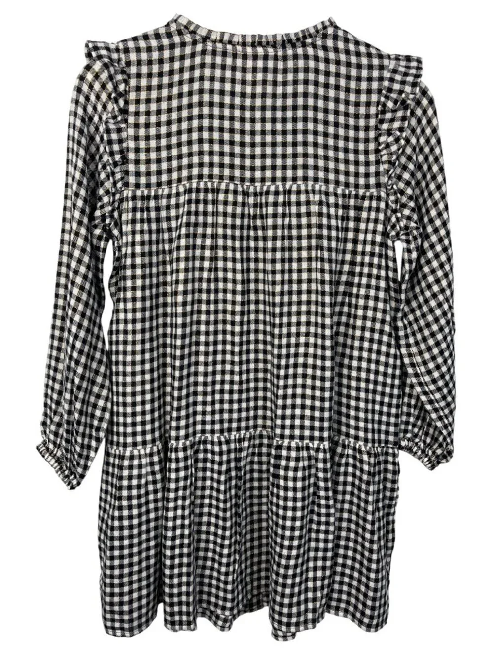 Cat & Jack Girls M 7/8 Black Metallic Plaid Peasant Dress Long Sleeve Fall